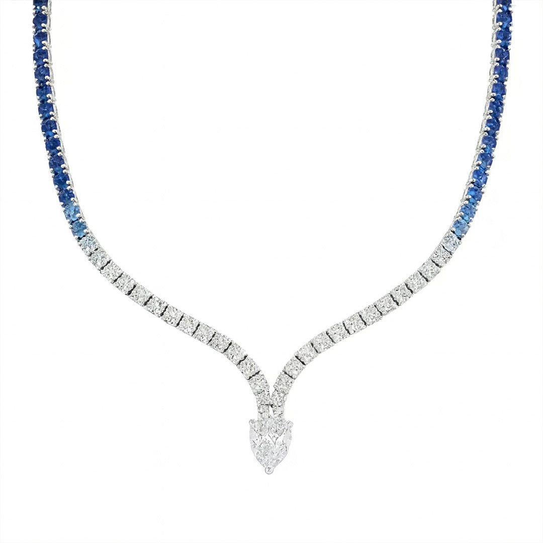 Blue Sapphire Diamond V-Curve Necklace