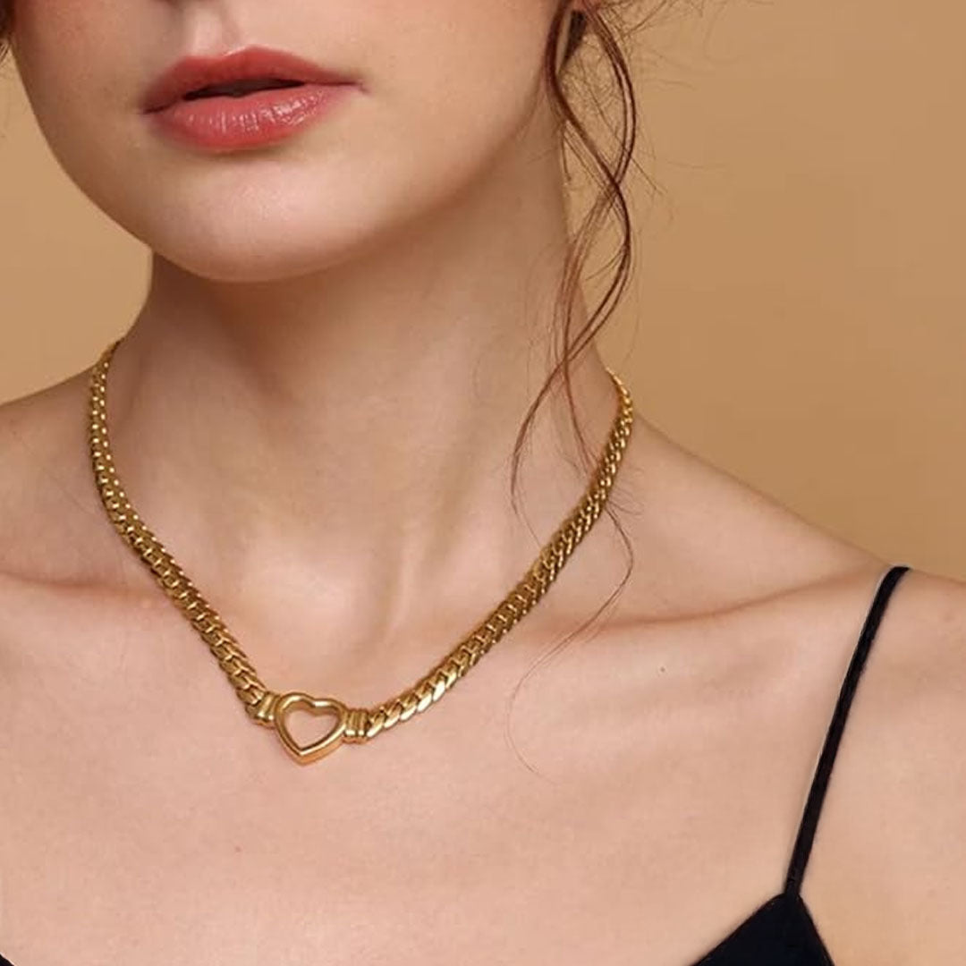 Golden Heart-Link Collar Necklace - Amalfa