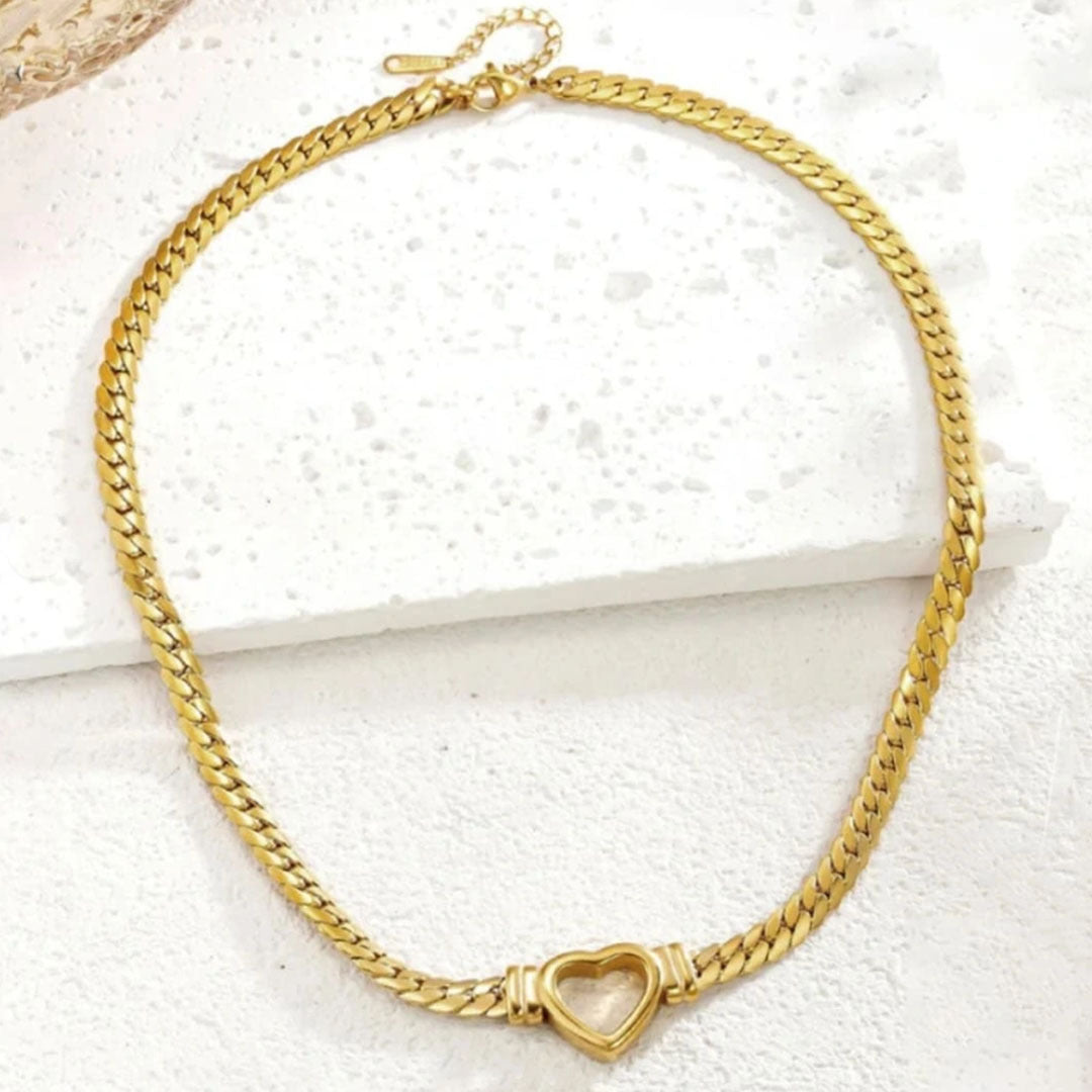 Golden Heart-Link Collar Necklace - Amalfa