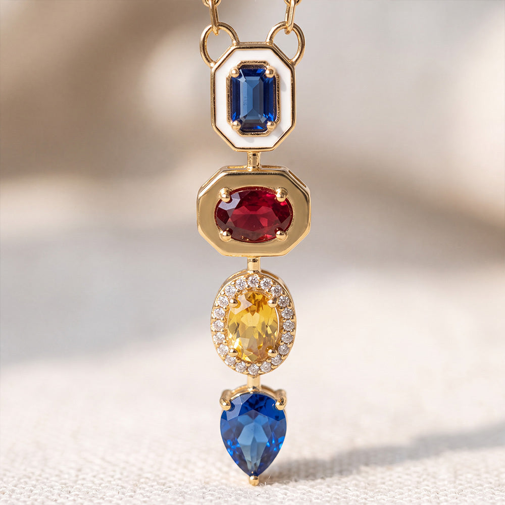 Heritage Multi-Gem Vertical Pendant Necklace