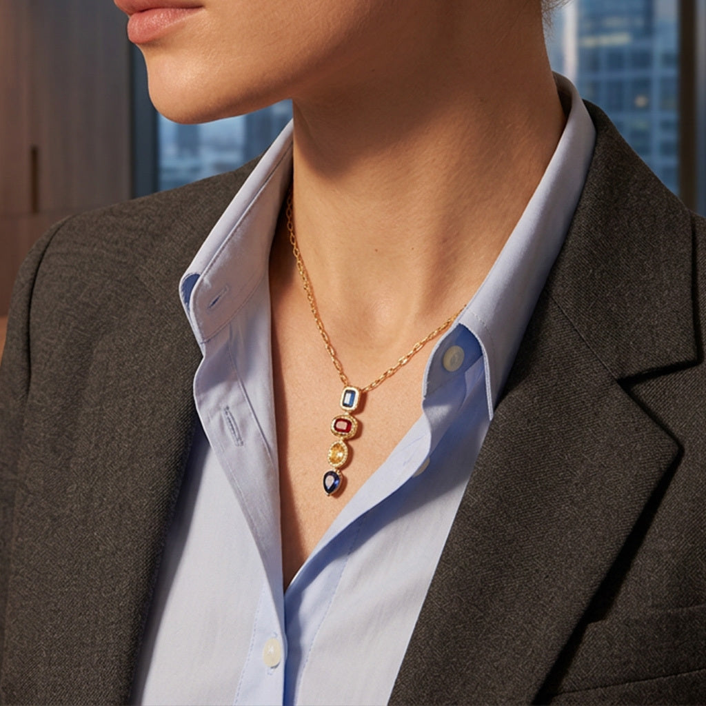 Heritage Multi-Gem Vertical Pendant Necklace