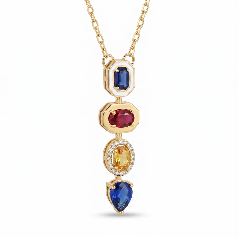 Heritage Multi-Gem Vertical Pendant Necklace