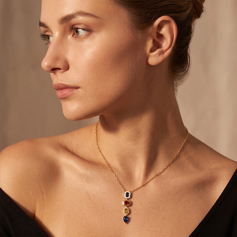 Heritage Multi-Gem Vertical Pendant Necklace