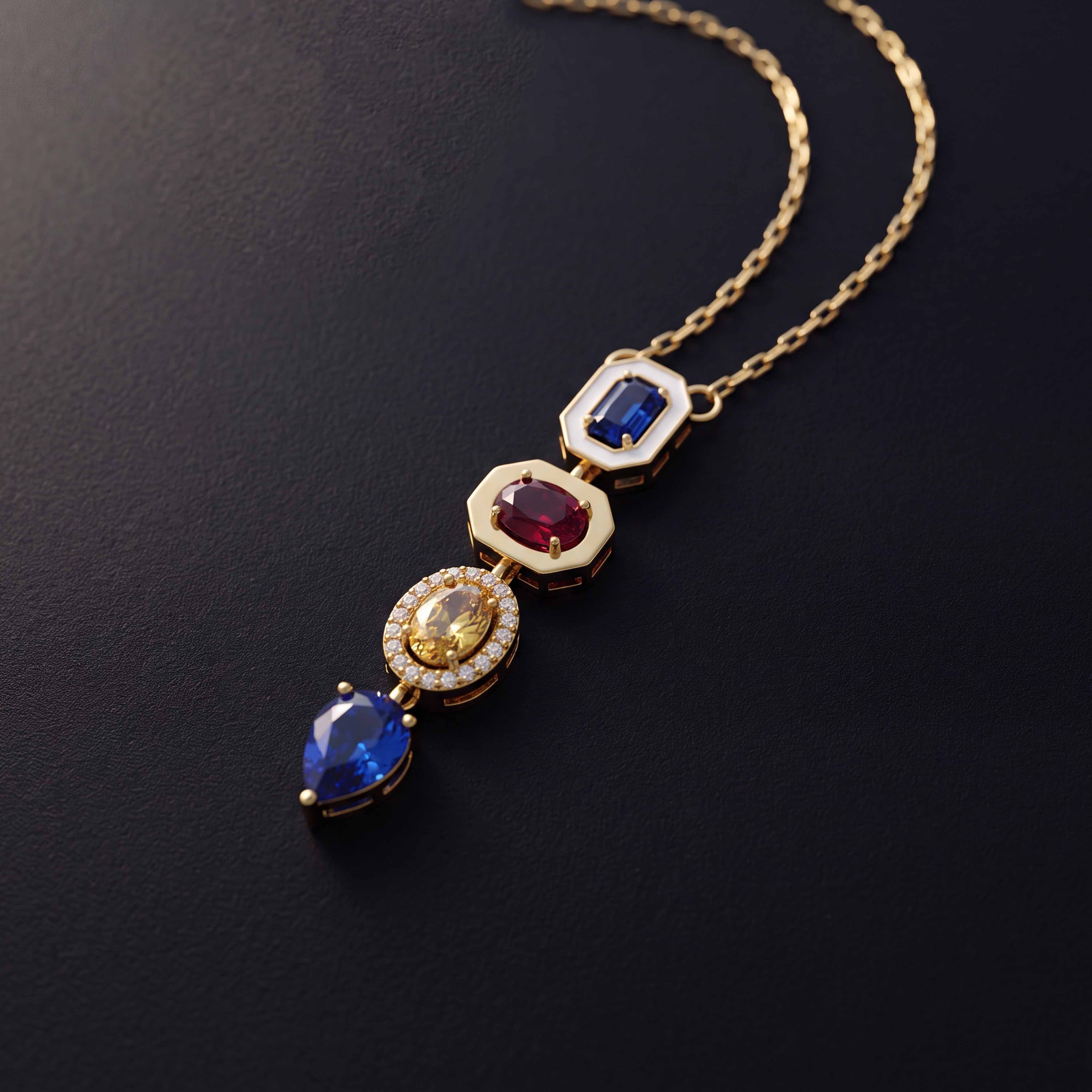 Heritage Multi-Gem Vertical Pendant Necklace