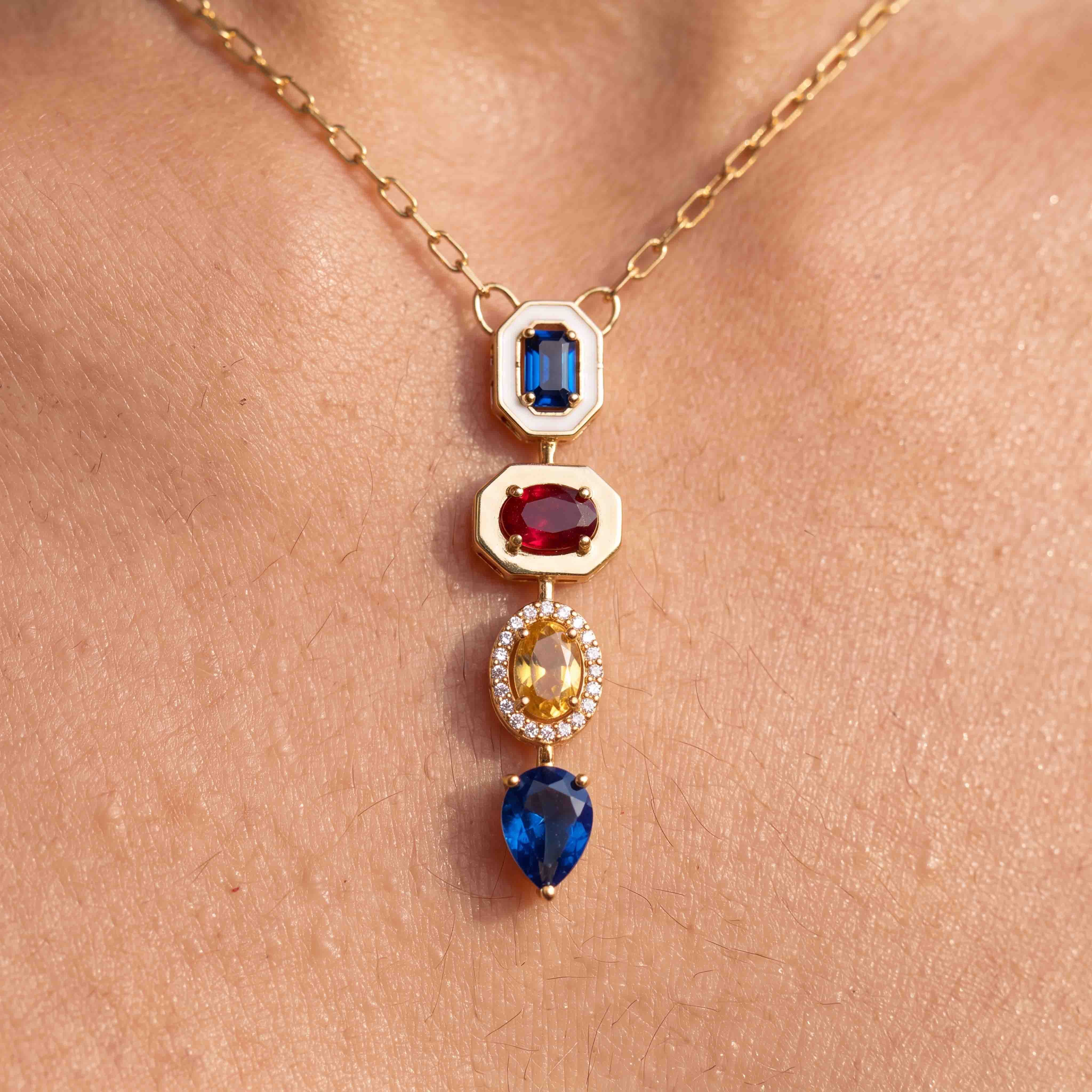Heritage Multi-Gem Vertical Pendant Necklace