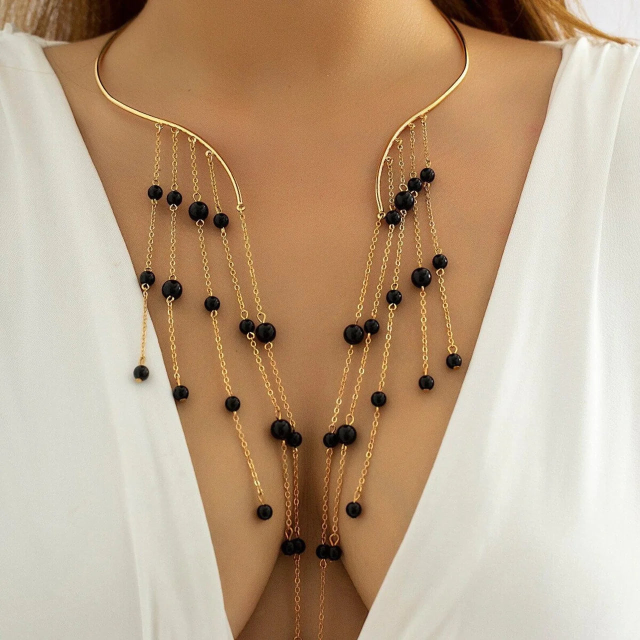 Elma Tassel Gold Choker Necklace