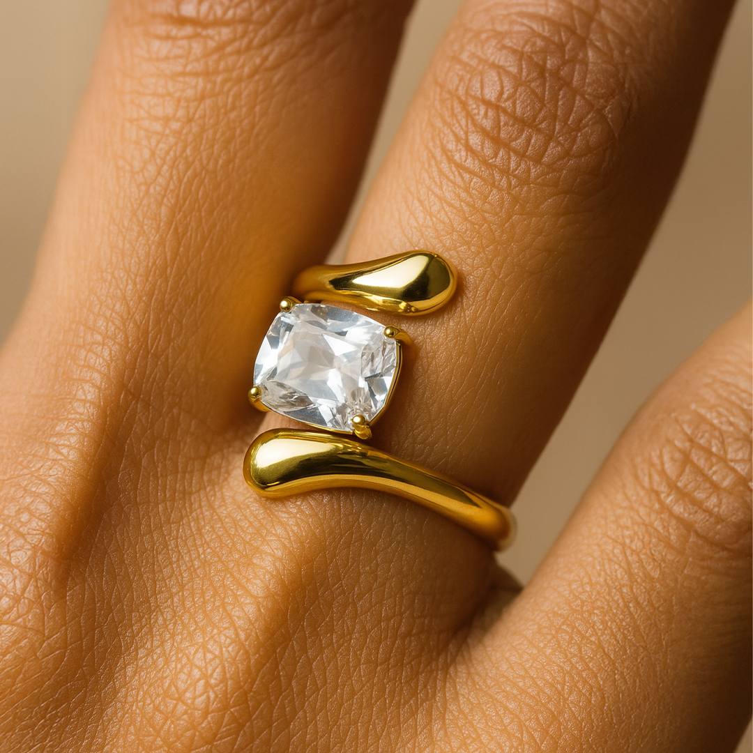 Crystal Wrap Gold-Plated Sculptural Ring - Amalfa
