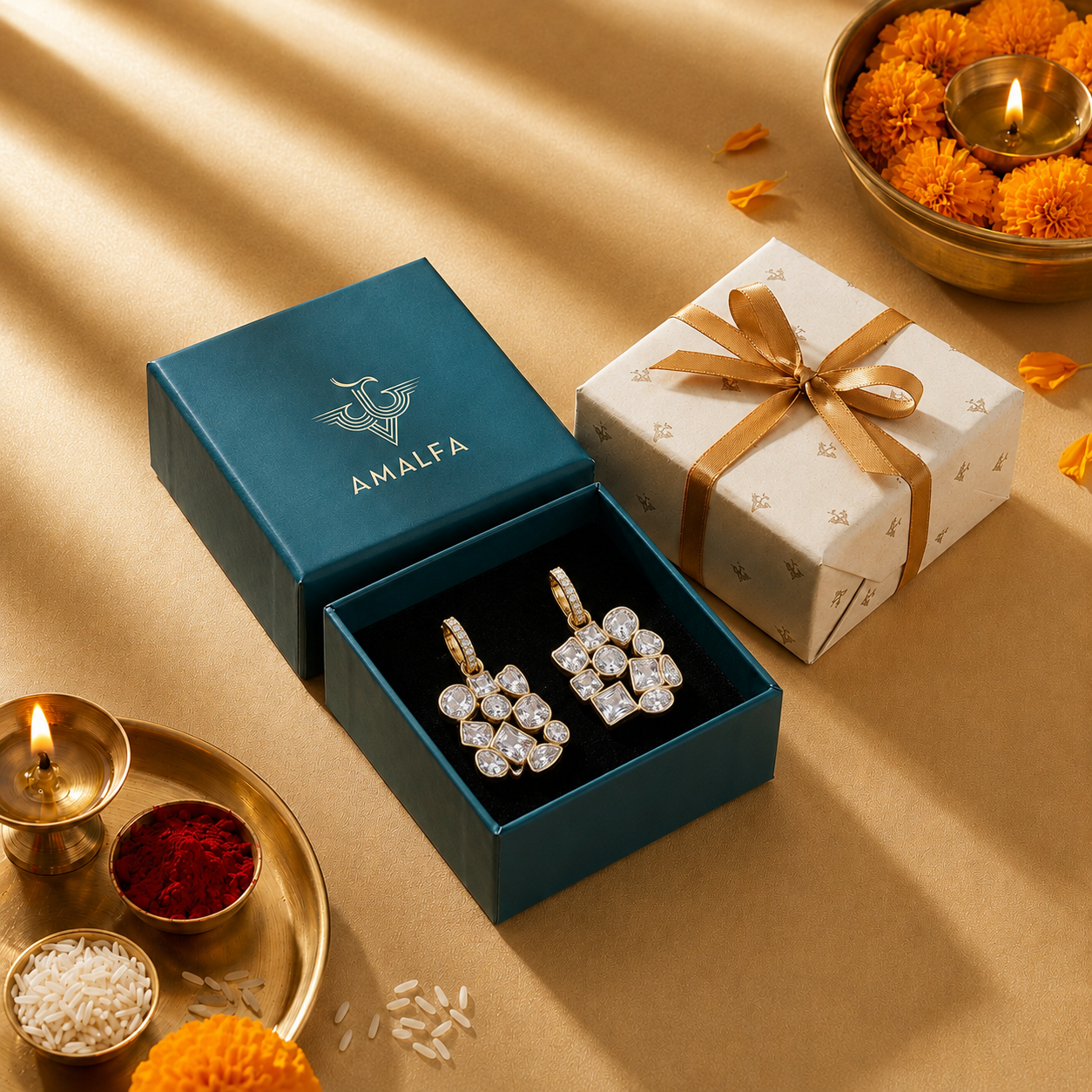 Virelle Bezel Drop Earrings Plus Pendant (Chain Included)