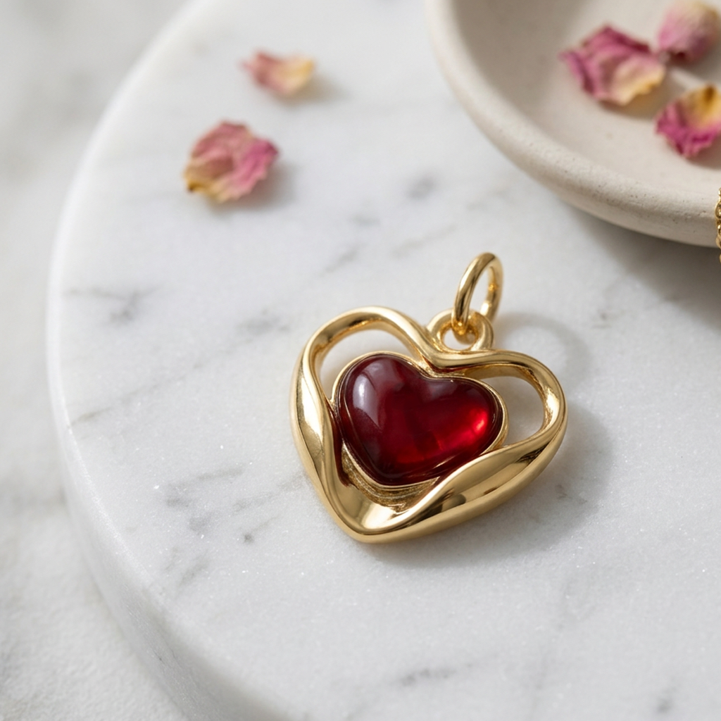 Ruby Heart Drop Charm