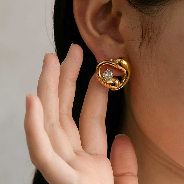 Eira Gold Heart Stud Earrings for Women