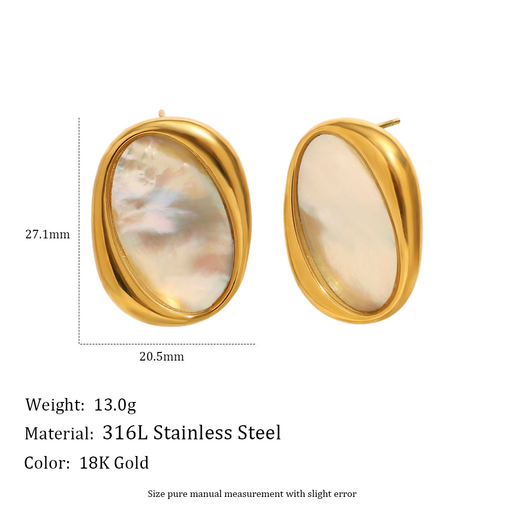 Hallo Gold Oval Mother of Pearl Earrings