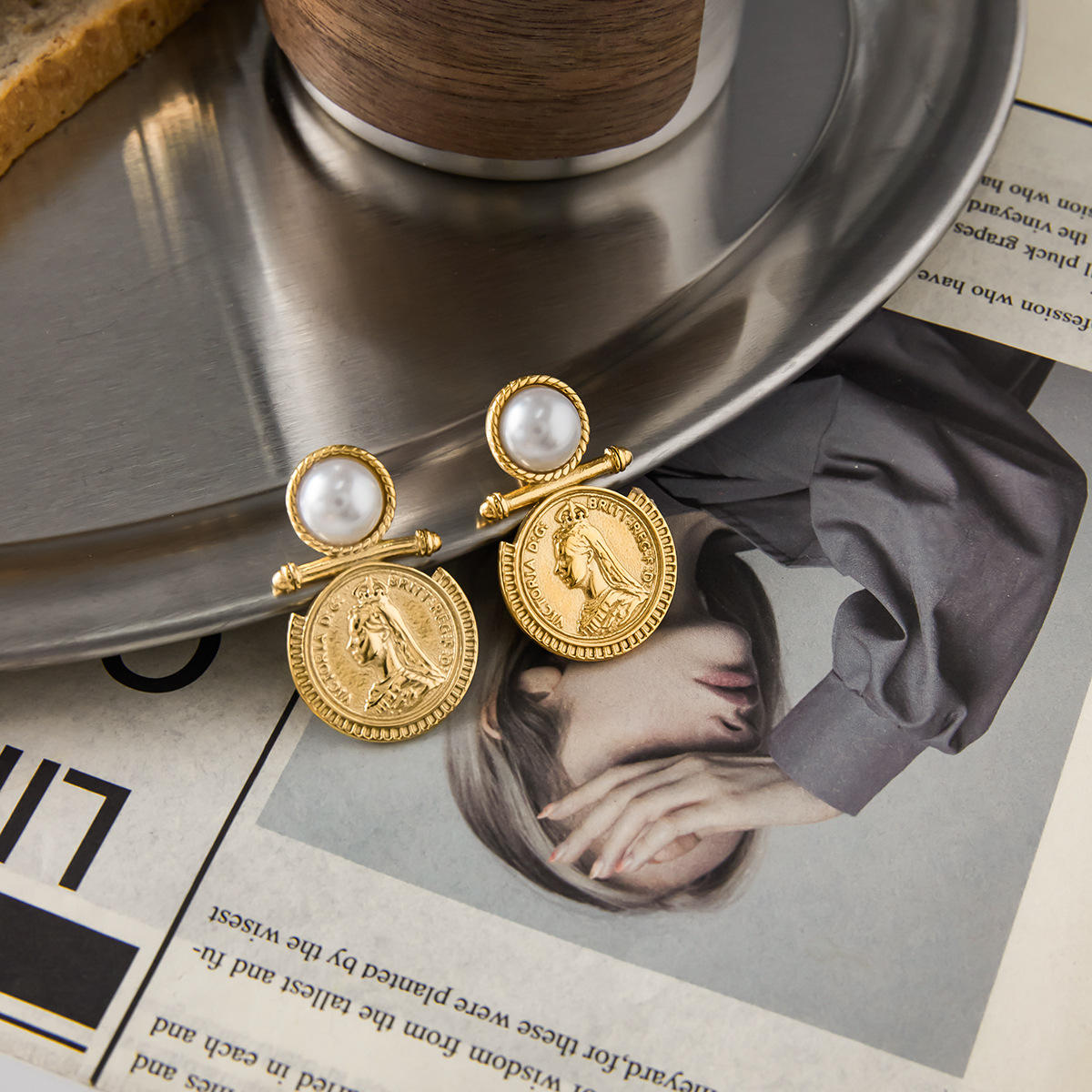Athena Pearl Coin Earrings