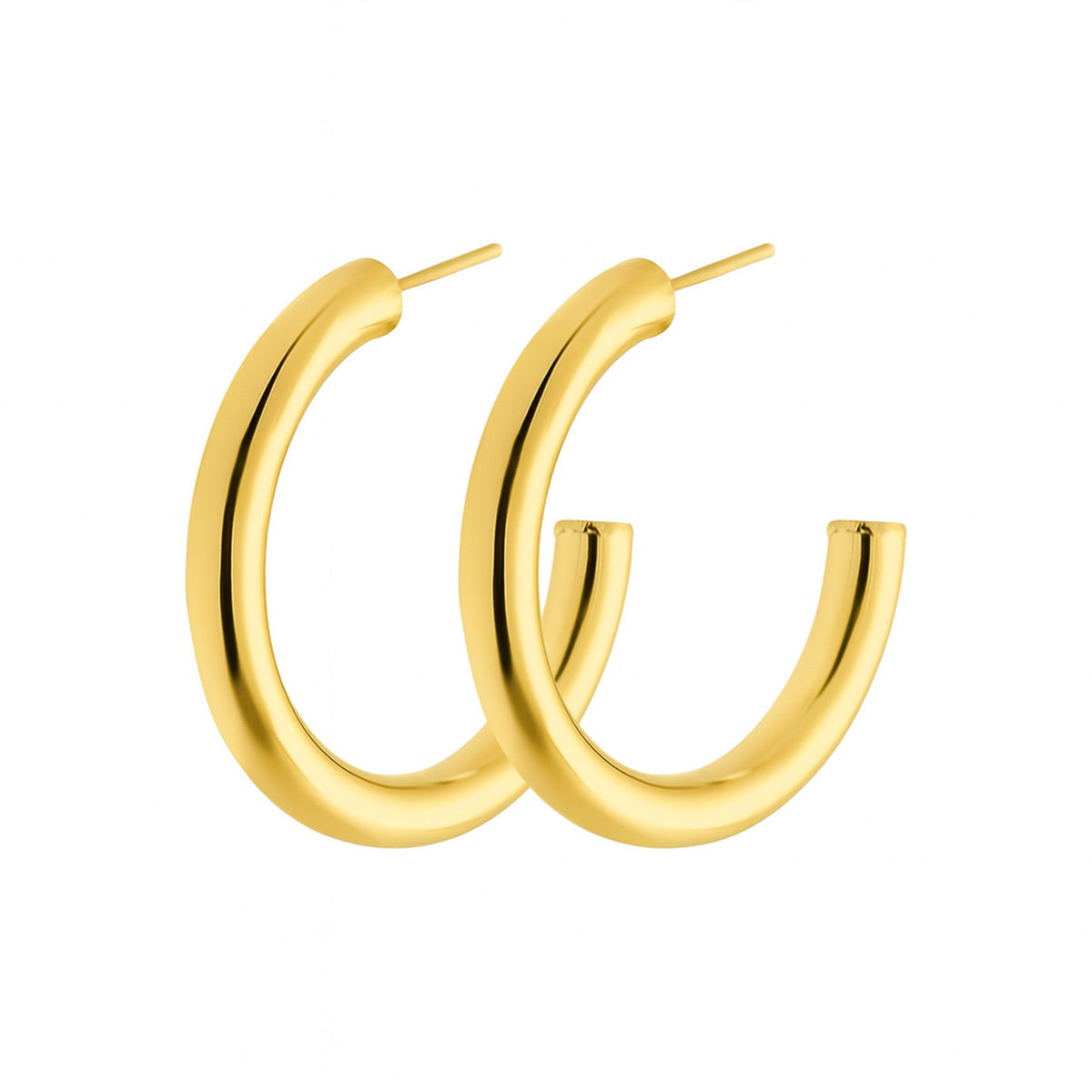 Gold hoop earrings on a white background