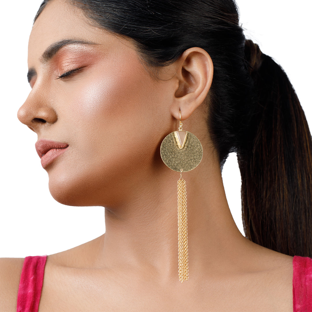 Ness Luxe Gold Tassel Dangle Earrings