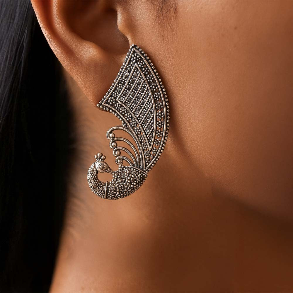 Ishani Oxidised Peacock Earrings for Women