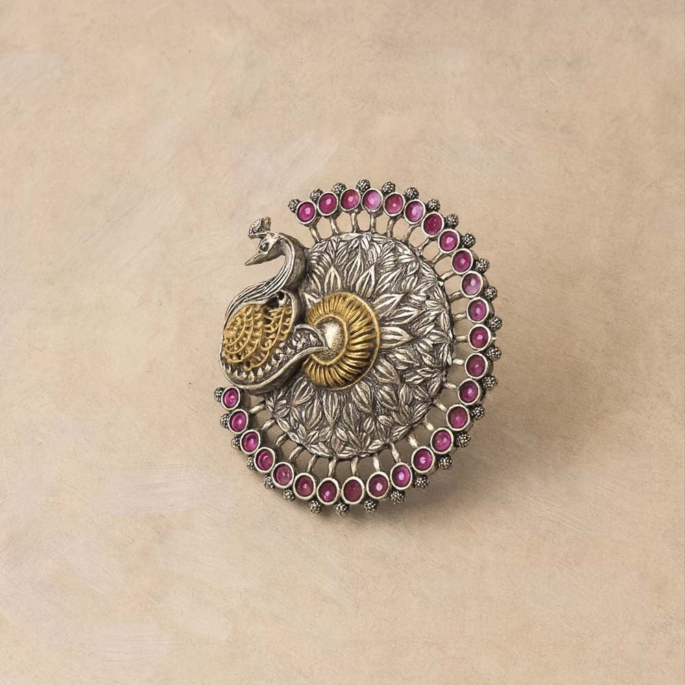 Devika Peacock Oxidised Ring for Women