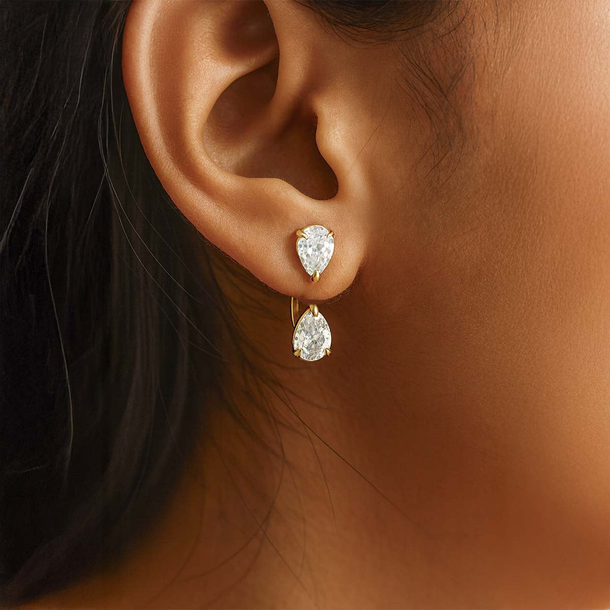 Pear Drop Dual-Crystal Bar Earrings (Two in One) - Amalfa