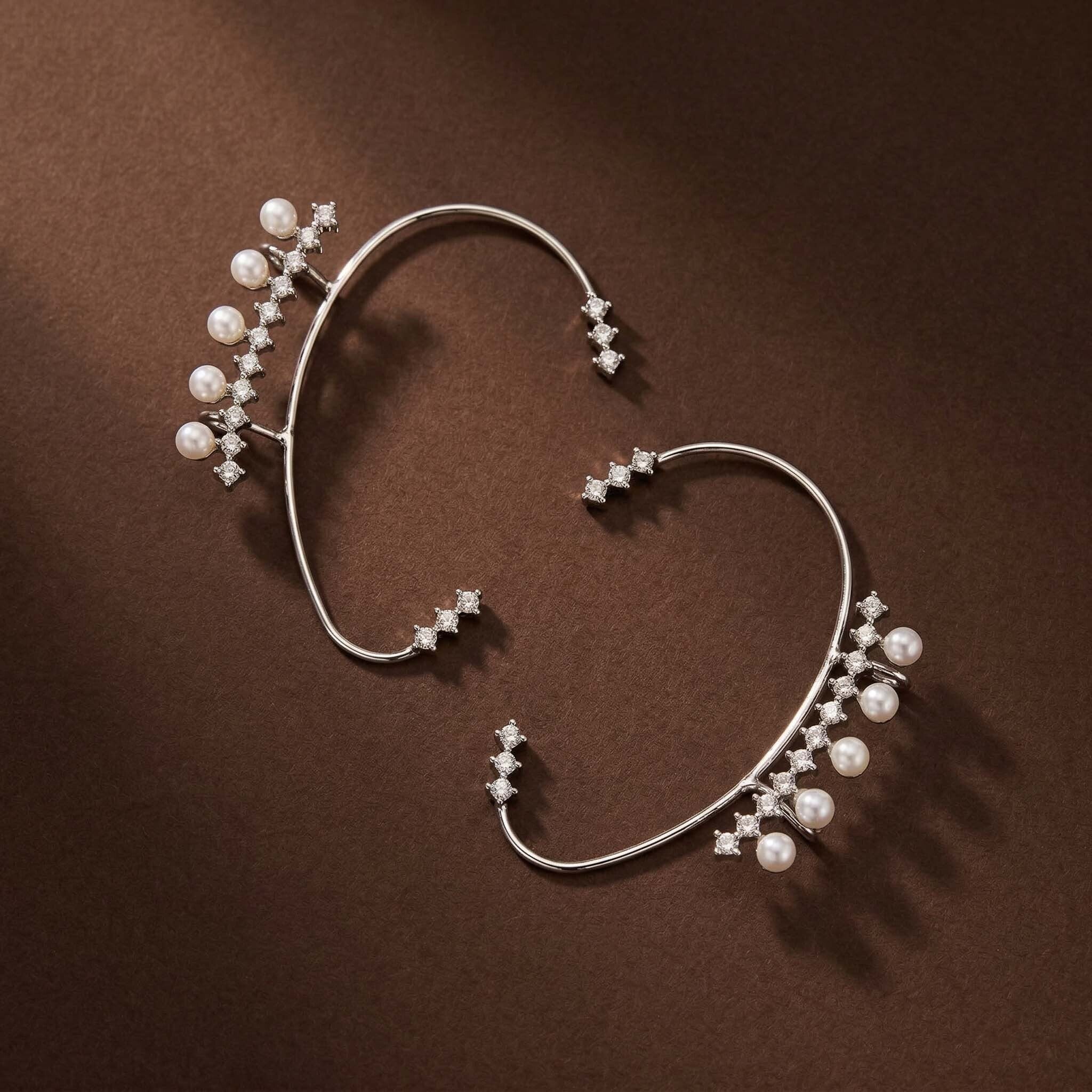 Pearl and crystal ear cuff earrings for women – elegant silver ear cuff jewellery