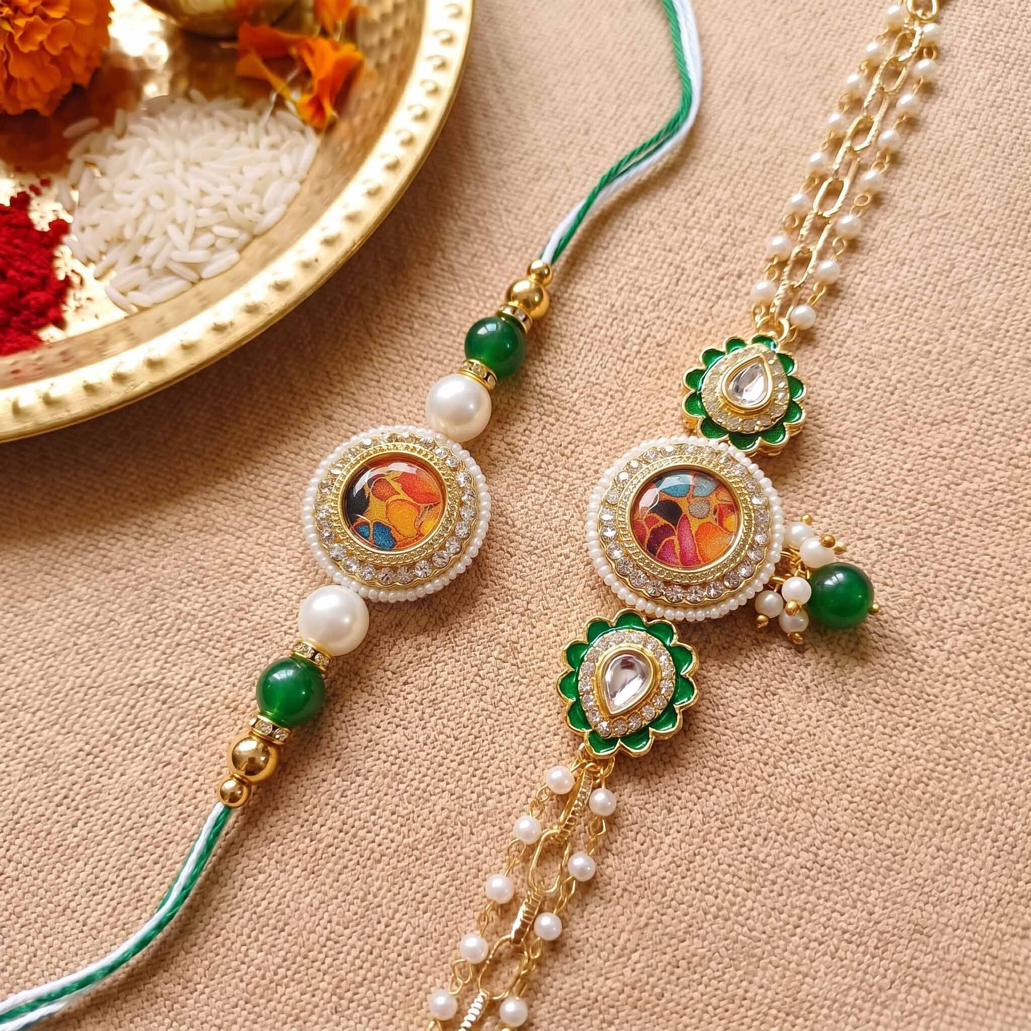 Rangrez Pearl Rakhi Bracelet Set