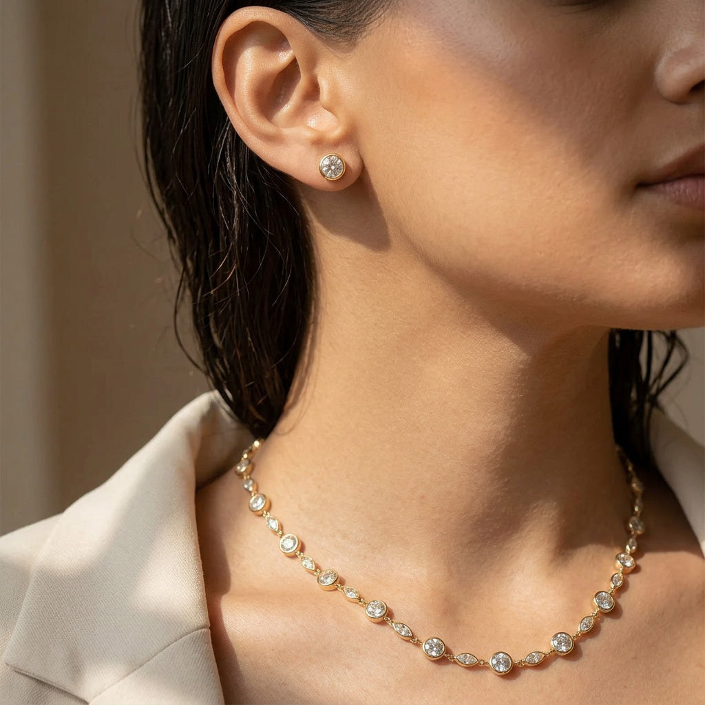 Reha Bezel-Set Gold Crystal Necklace For Women