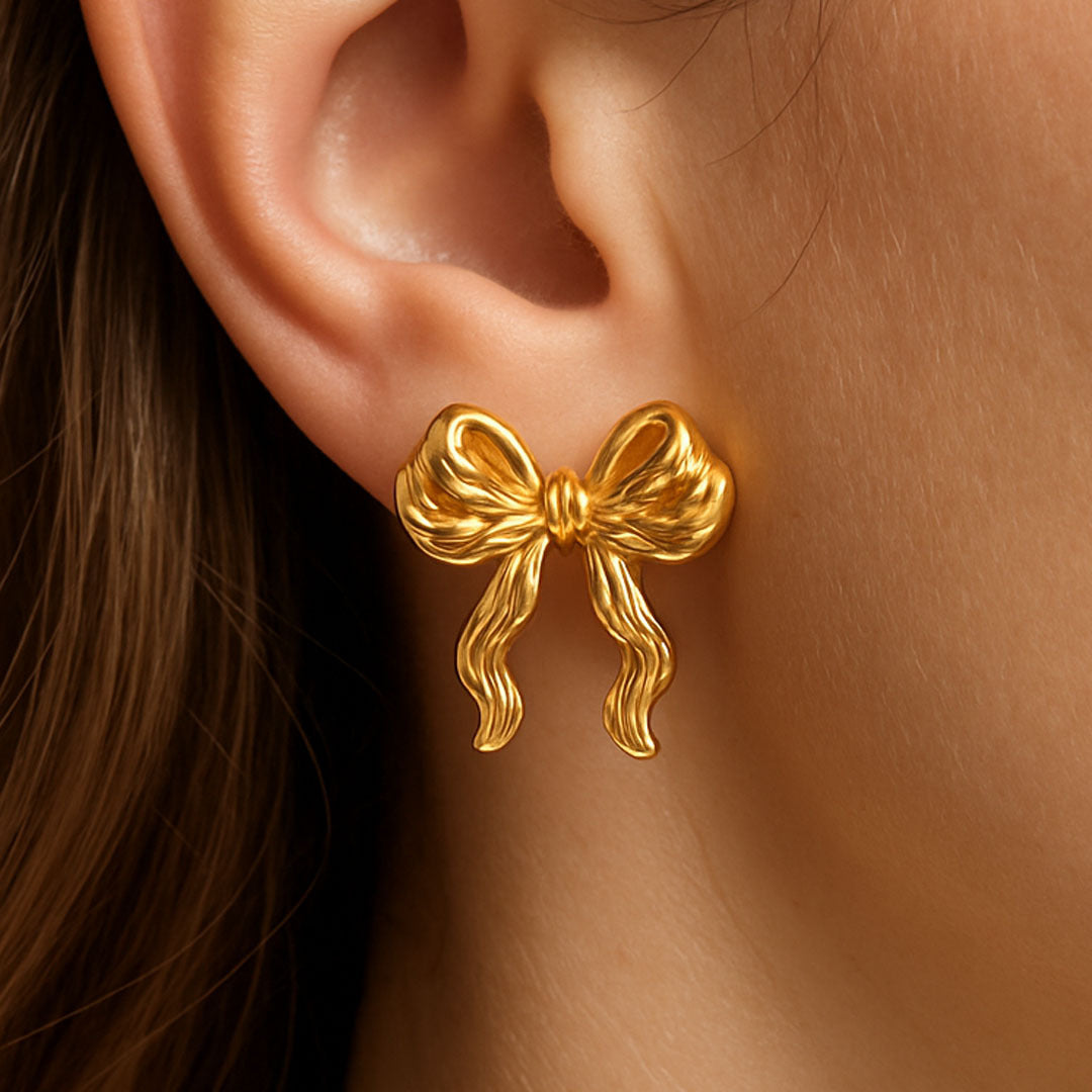 Ribbon Loop Bow Stud Earrings