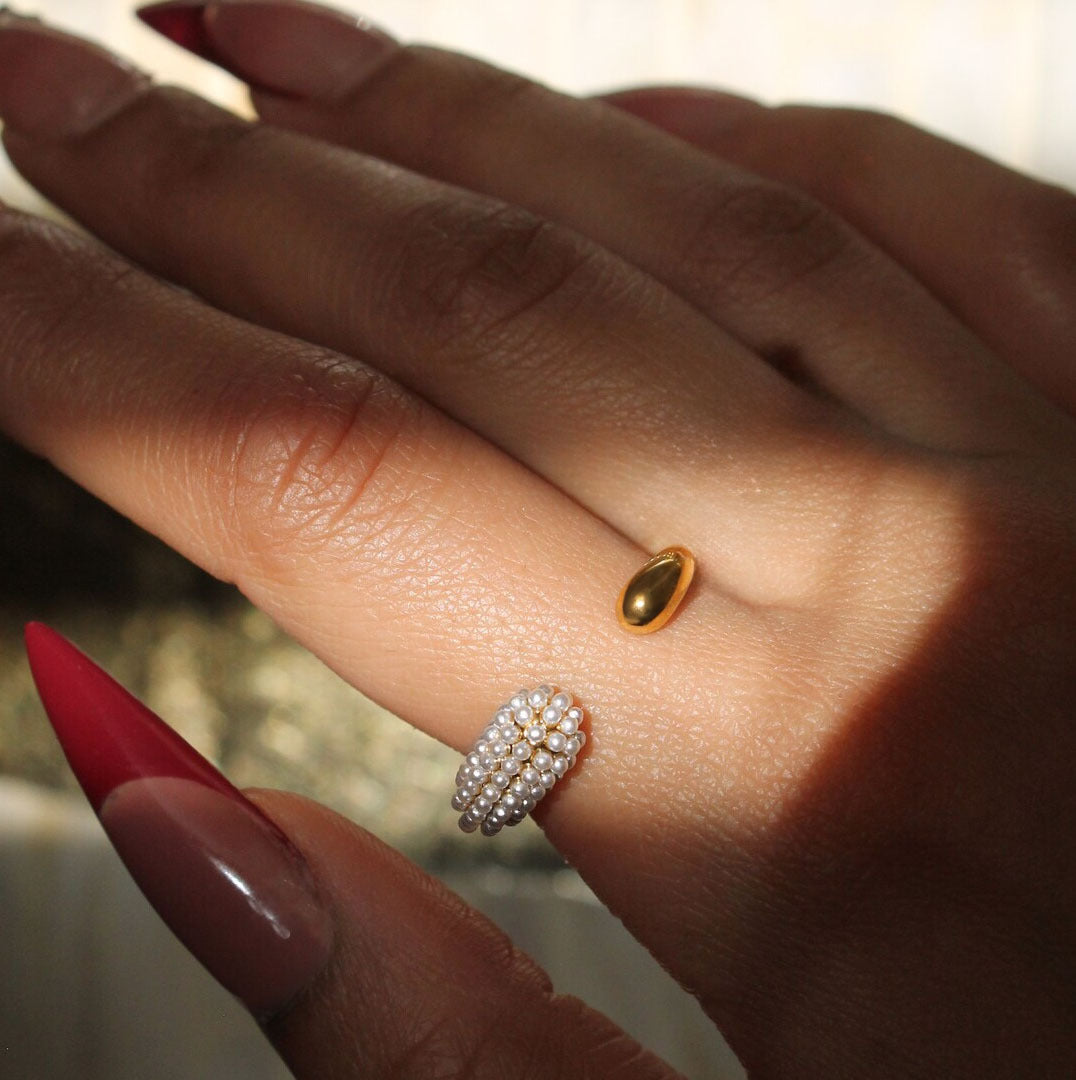 Silver Microbead Curve Ring For Women