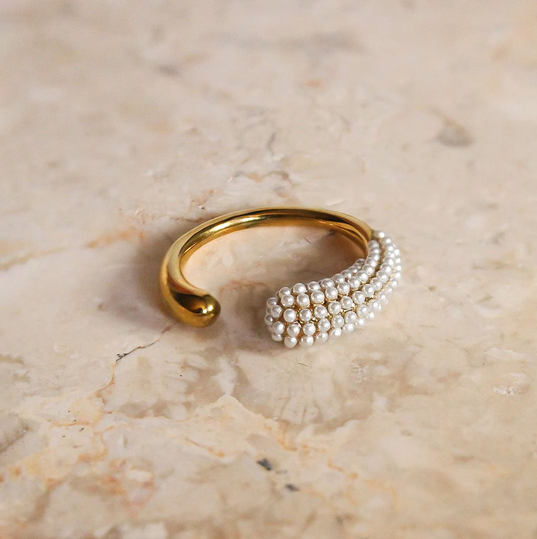 Silver Microbead Curve Ring For Women