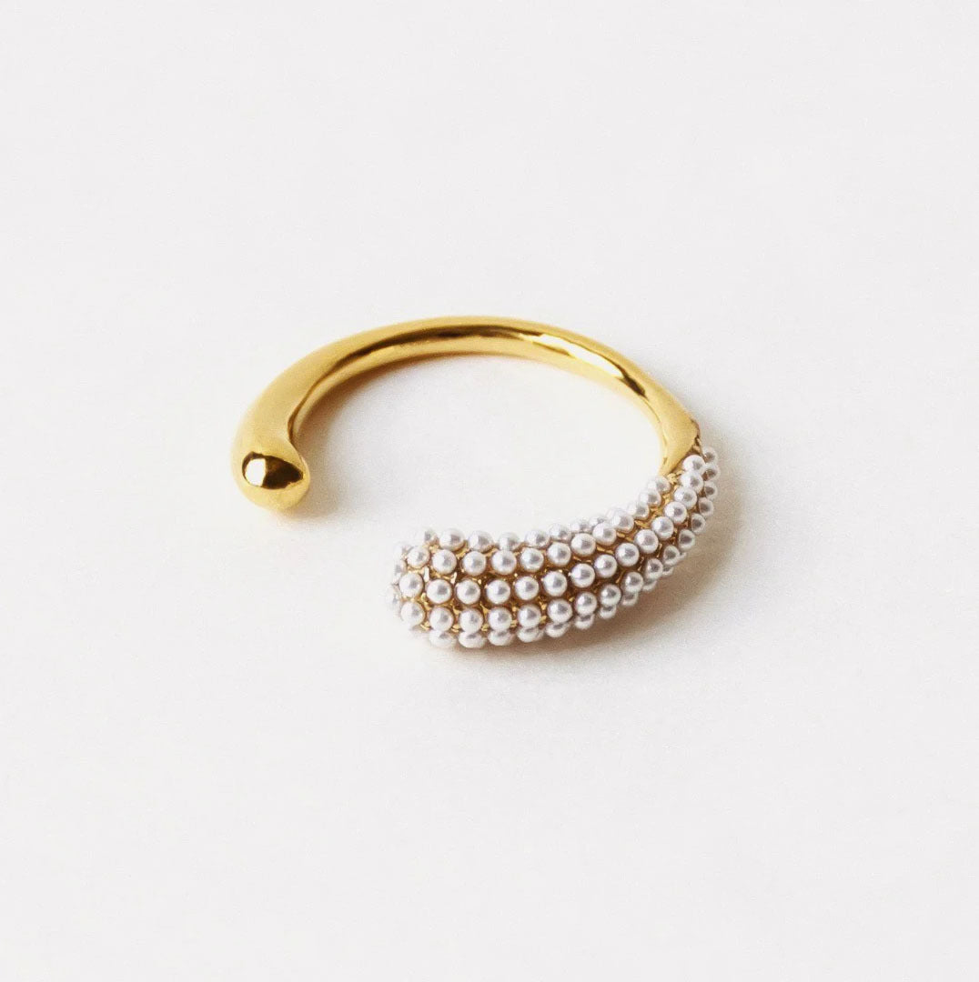 Silver Microbead Curve Ring For Women
