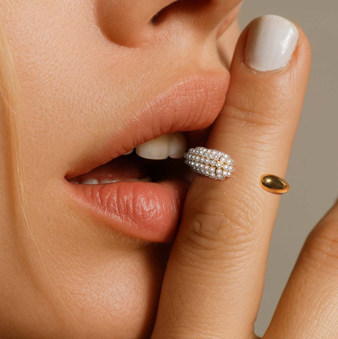 Silver Microbead Curve Ring For Women