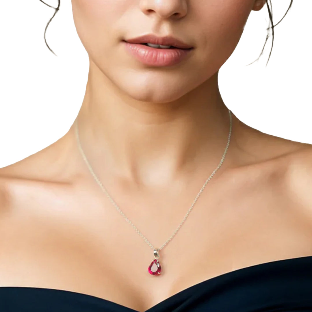Jane Ruby 925 Silver Pendant Set - Amalfa