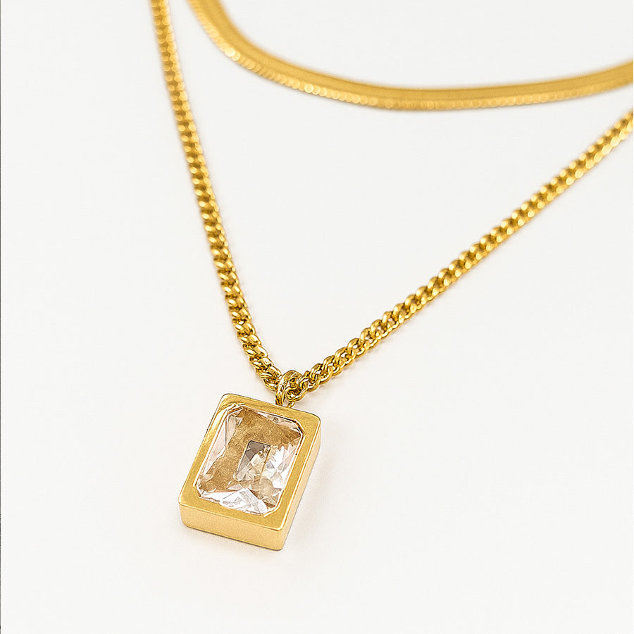 Layered Snake Chain & Solitaire Pendant Necklace