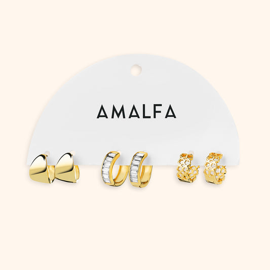 Emily Gold Stud Earrings (Set of 3)