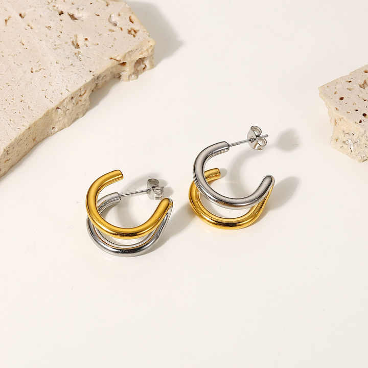 Kaia Dual-Tone Twist Hoop Earrings for Women - Amalfa