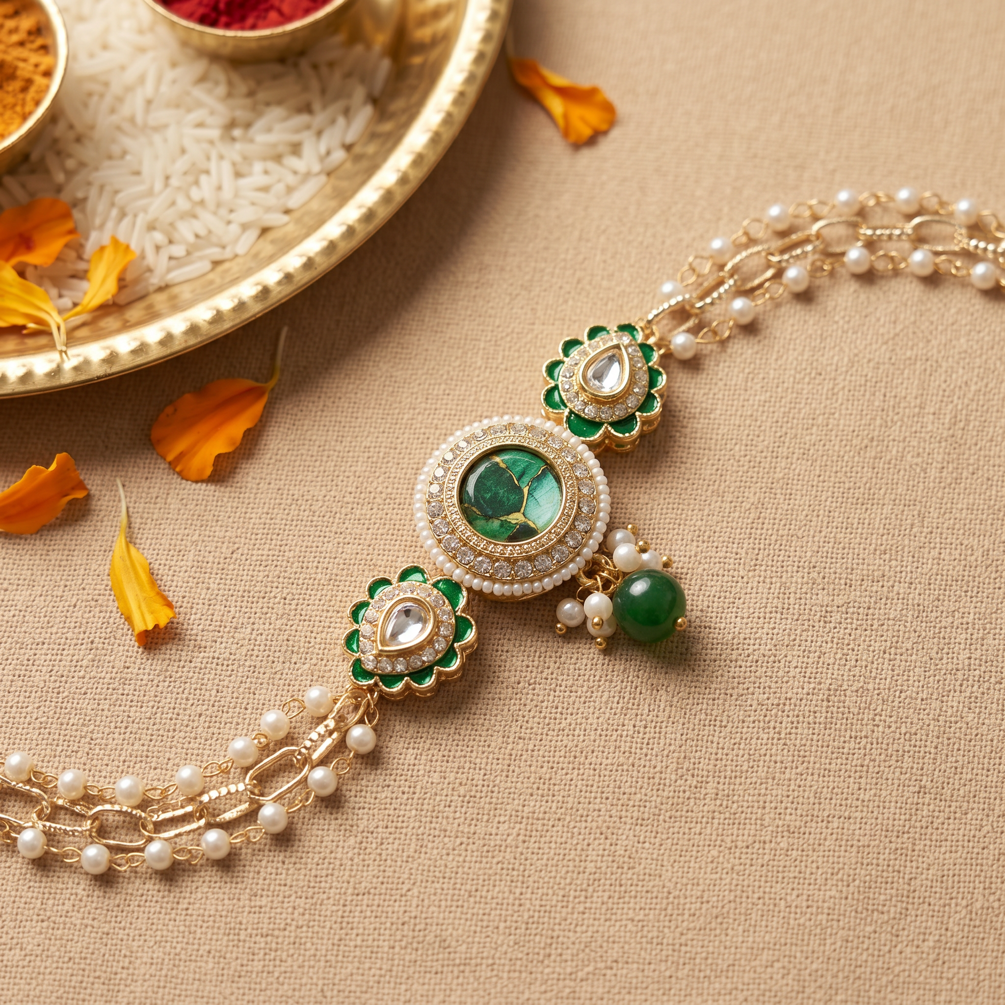 Rangrez Pearl Rakhi Bracelet Set