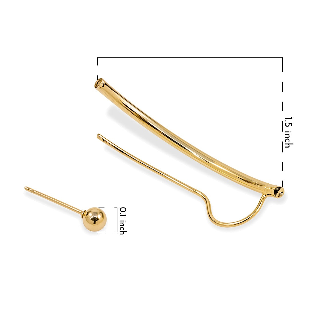 Gold earring  for women components with measurements on a white background