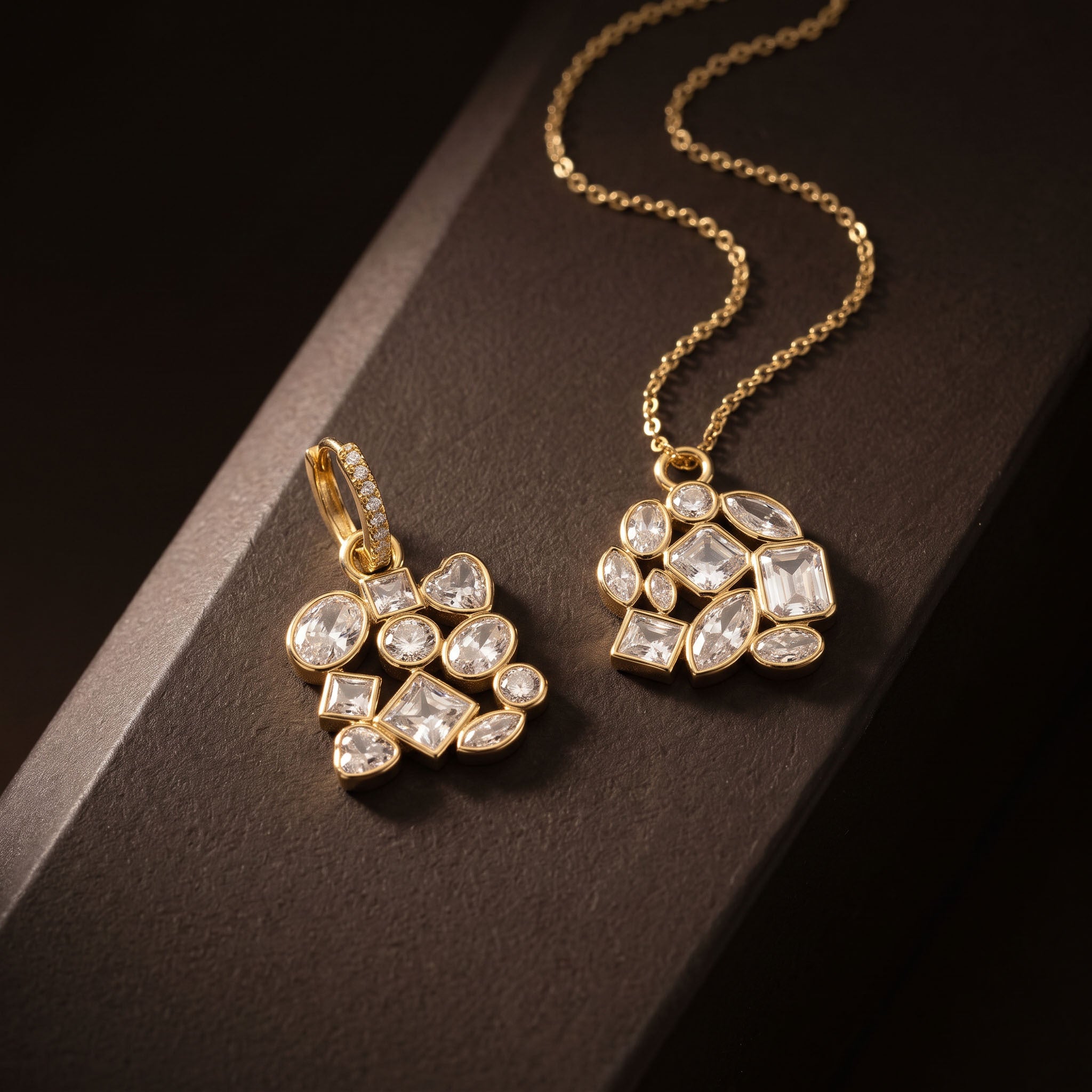 Virelle Bezel Drop Earrings Plus Pendant