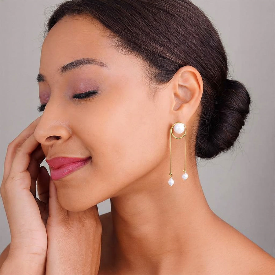 Baroque Pearl Drop Spiral Chain Earrings