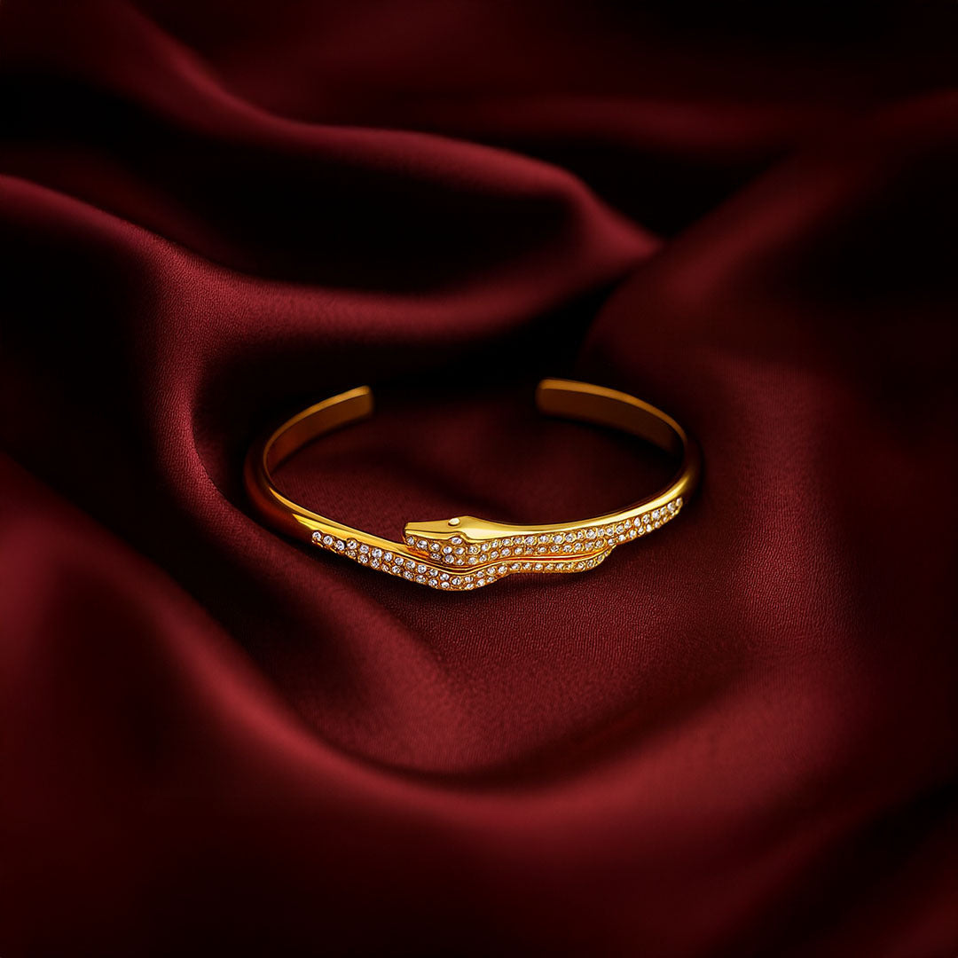 Crystal Snake Cuff Bracelet in Gold-Plated Stainless Steel - Amalfa