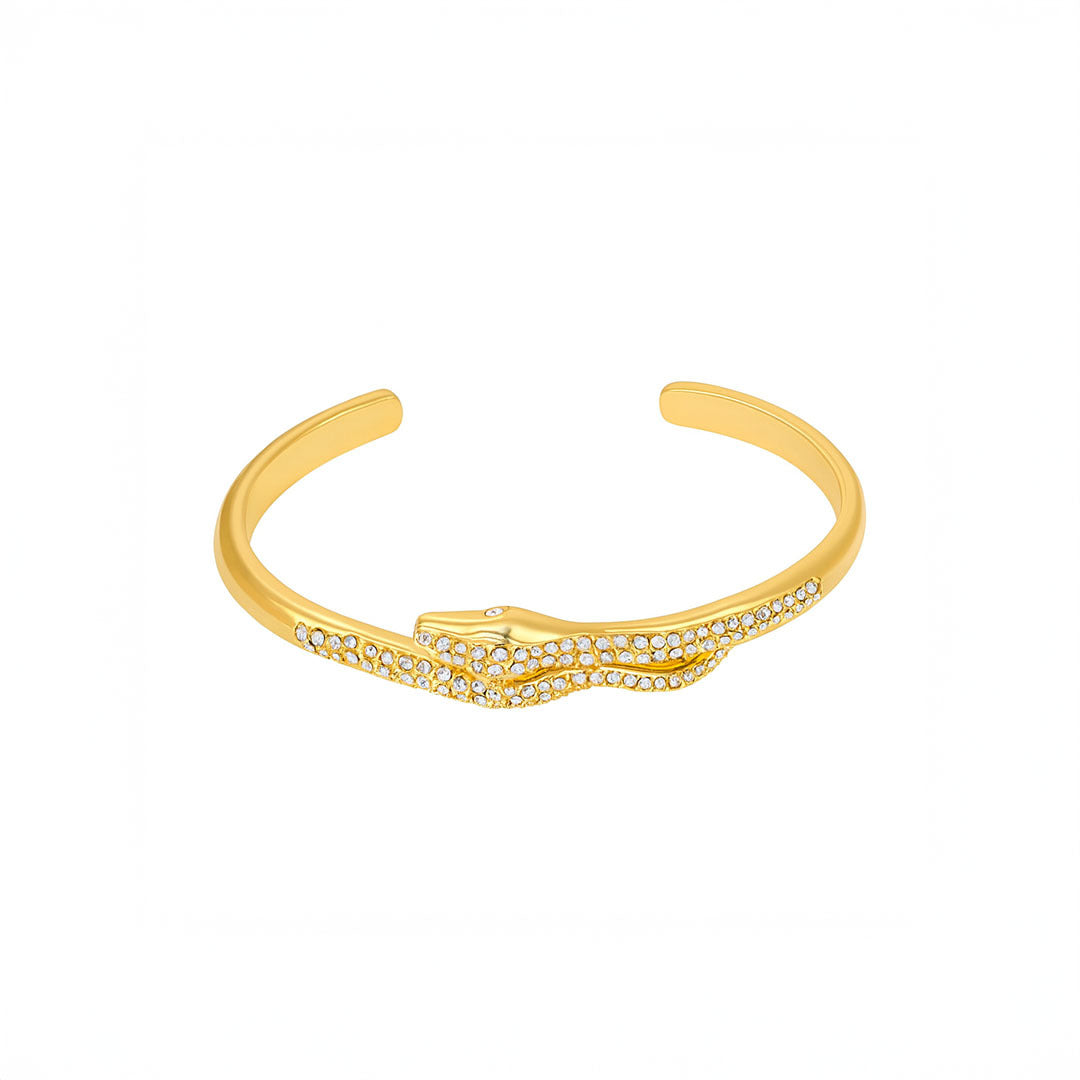 Crystal Snake Cuff Bracelet in Gold-Plated Stainless Steel