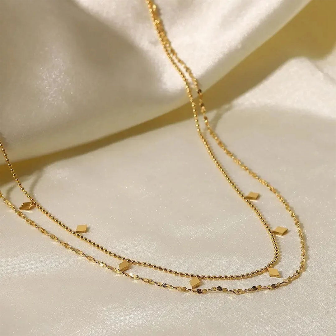 Double Layer Charm Necklace in 18K Gold Plating